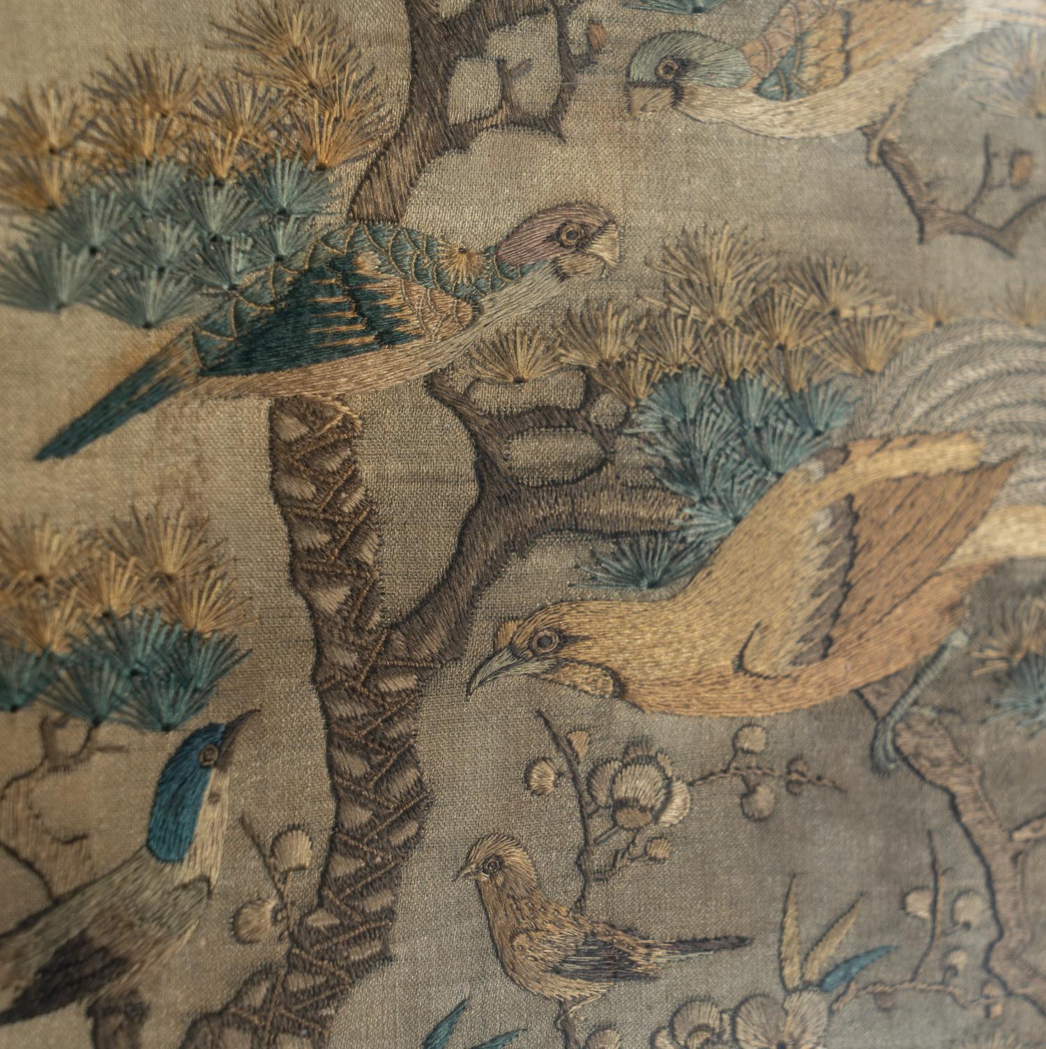 A Chinese Canton Style Silk Embroidered Fan