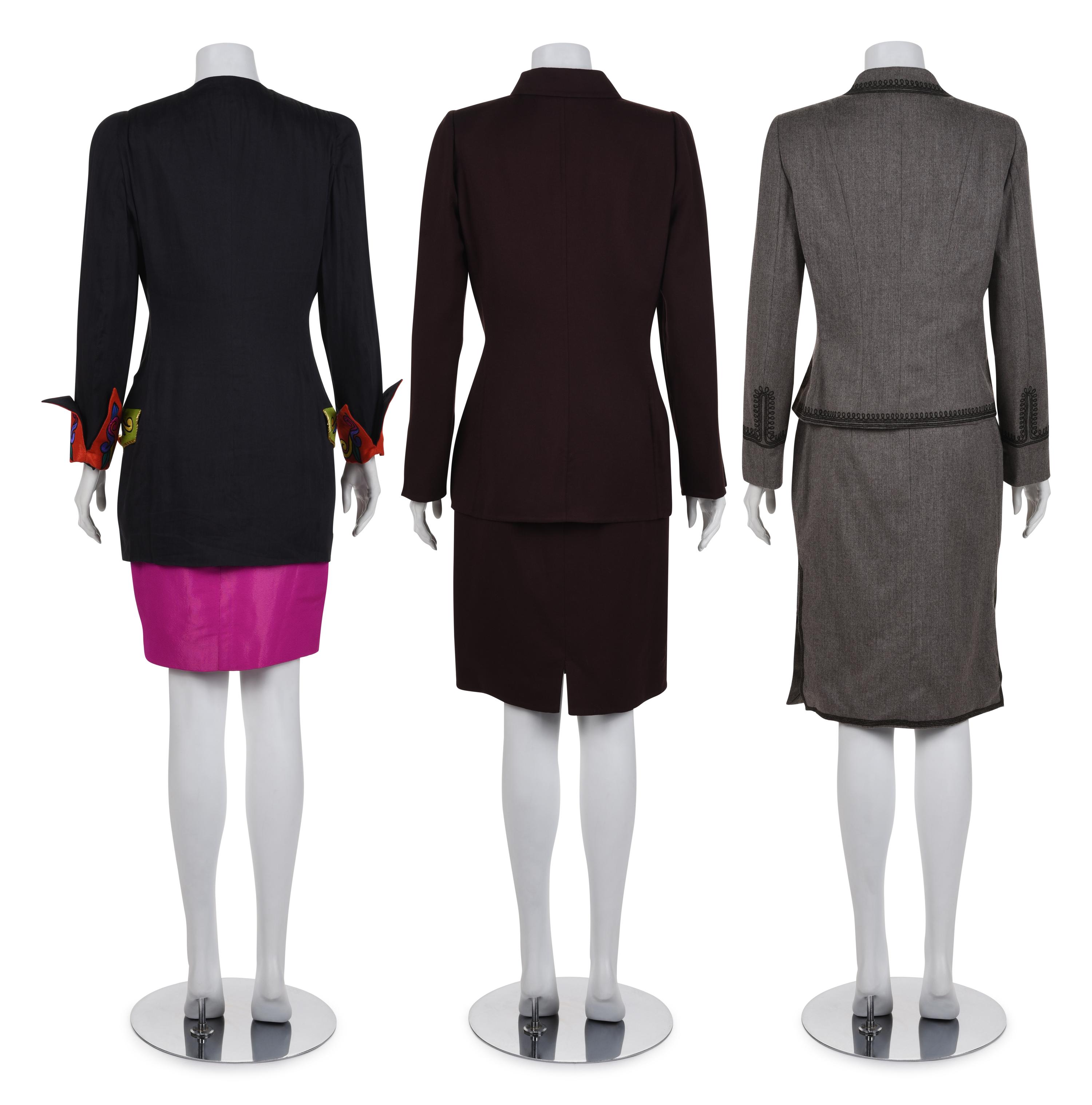 Three Designer Skirt Suits: One Gianni Versace, One Oscar de la Renta, and One Moschino, 1990s