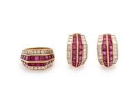 OSCAR HEYMAN & BROTHERS, RUBY AND DIAMOND SET