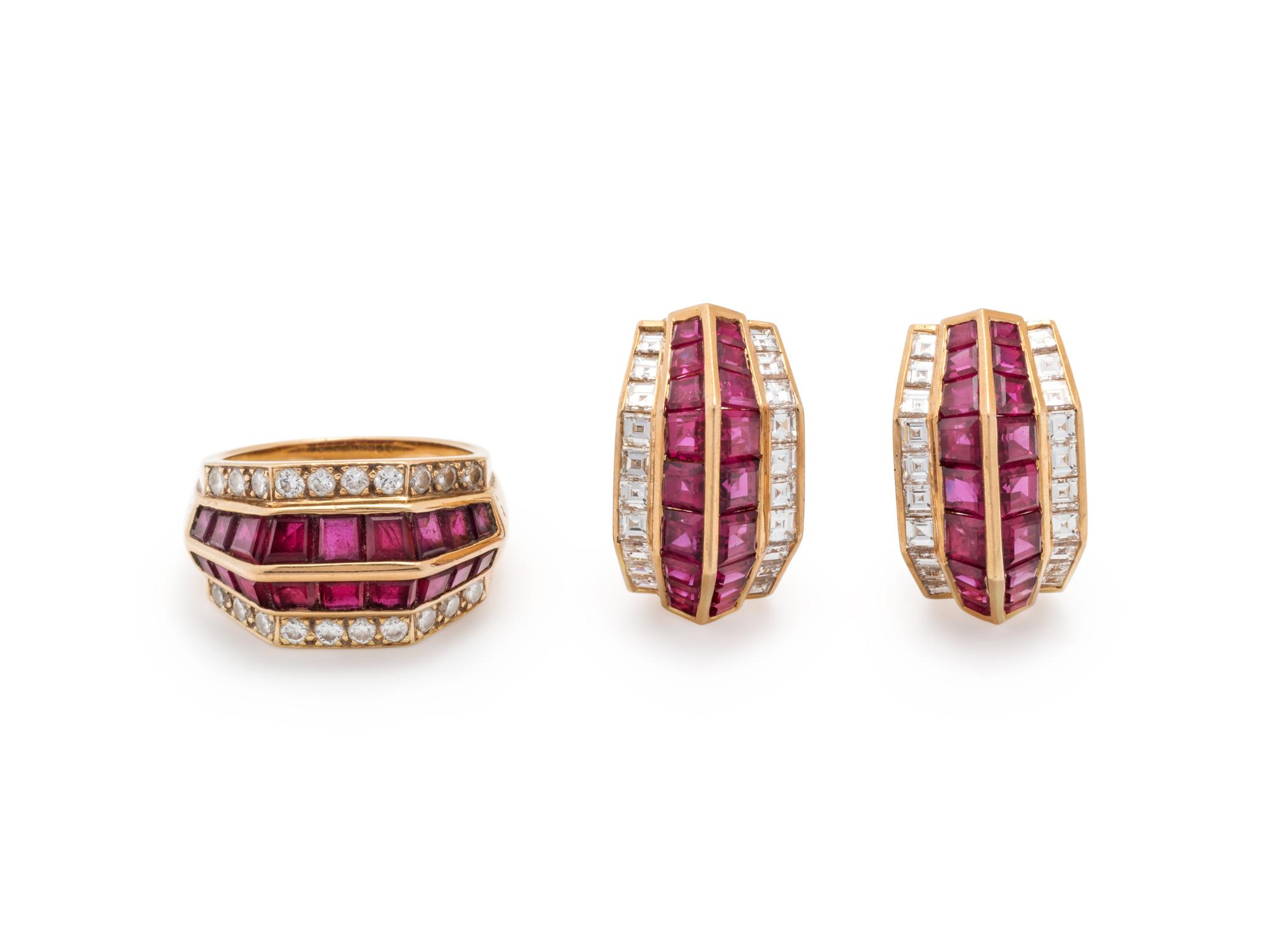 OSCAR HEYMAN & BROTHERS, RUBY AND DIAMOND SET