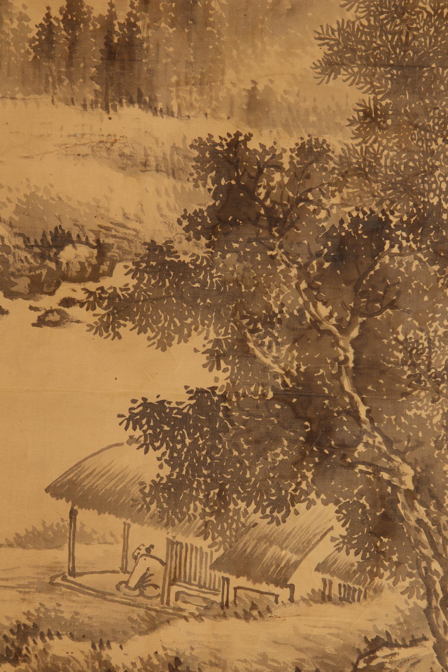 A Japanese Ink Painting on Silk
