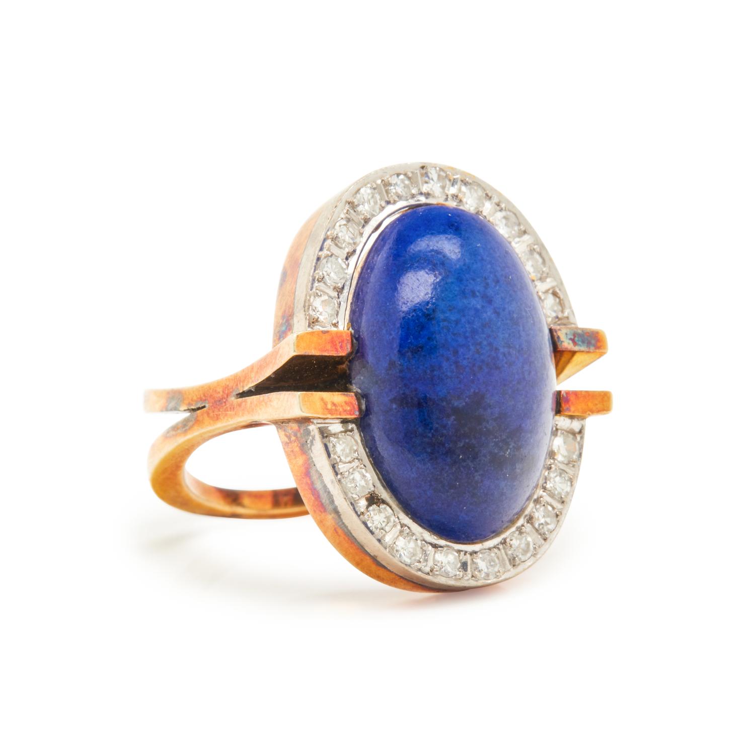 BICOLOR GOLD, LAPIS LAZULI AND DIAMOND RING
