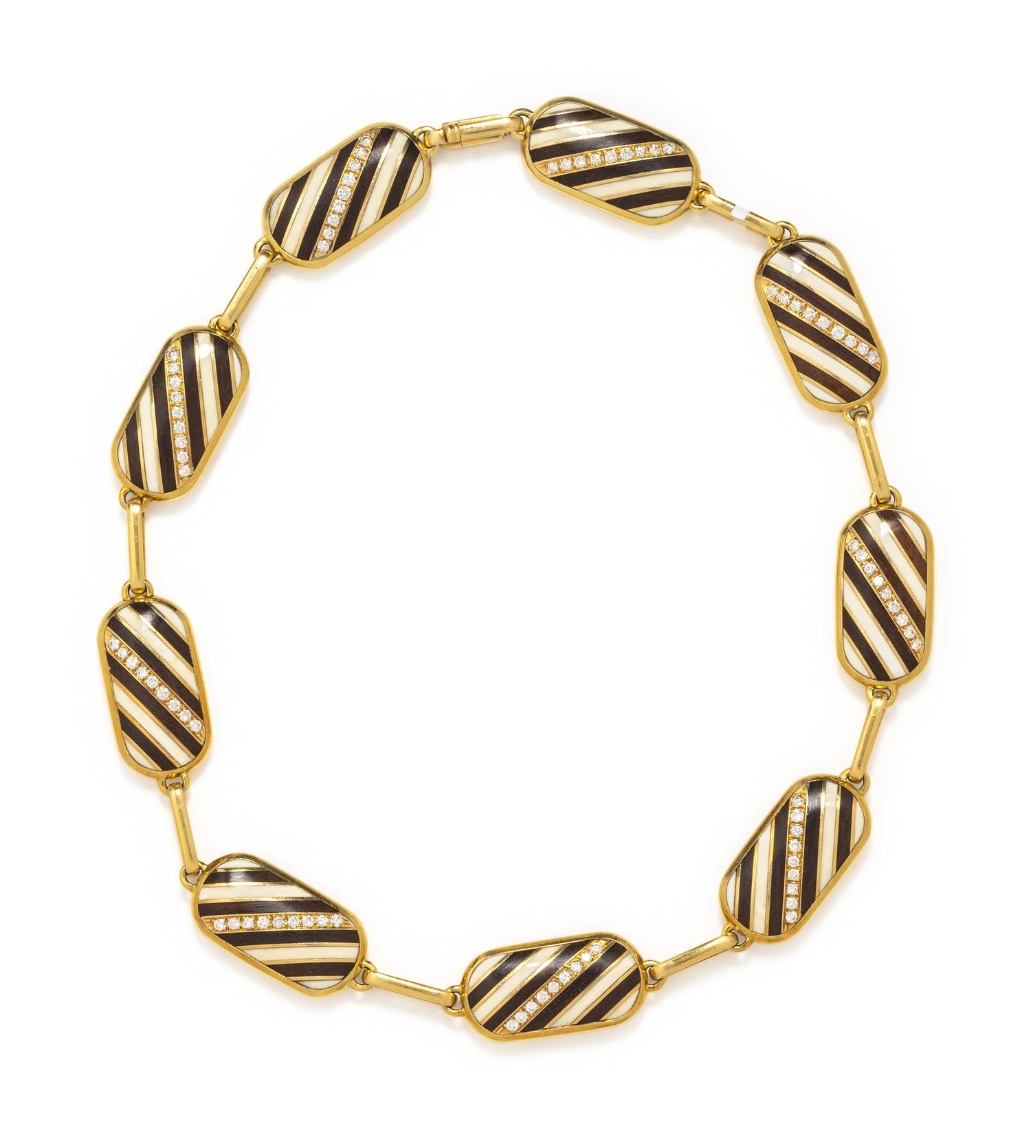 BULGARI, YELLOW GOLD, DIAMOND AND WOOD NECKLACE