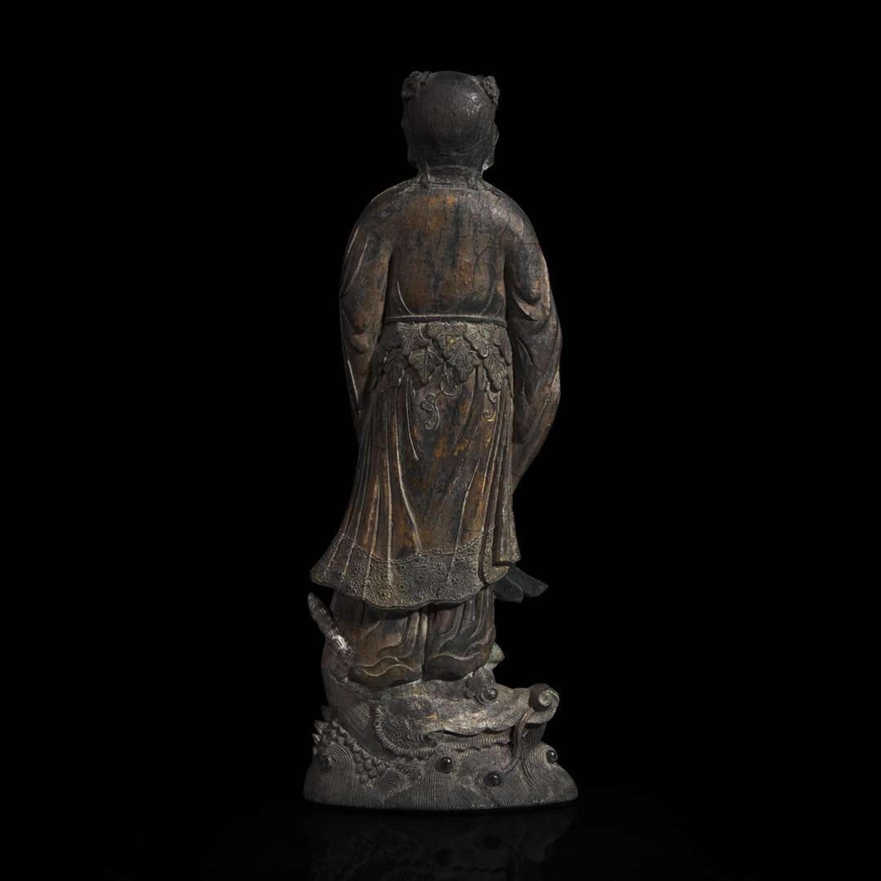 A Chinese parcel-gilt "Lan Caihe" ink cake 漆金仙人造形墨饼一件 "Hu ziqing" mark ??????; Qing dynasty, 19th century ? ????