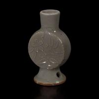 An Unusual Chinese celadon-glazed miniature molded moonflask 青釉袖珍月亮瓶 Probably Ming/early Qing dynasty ??????