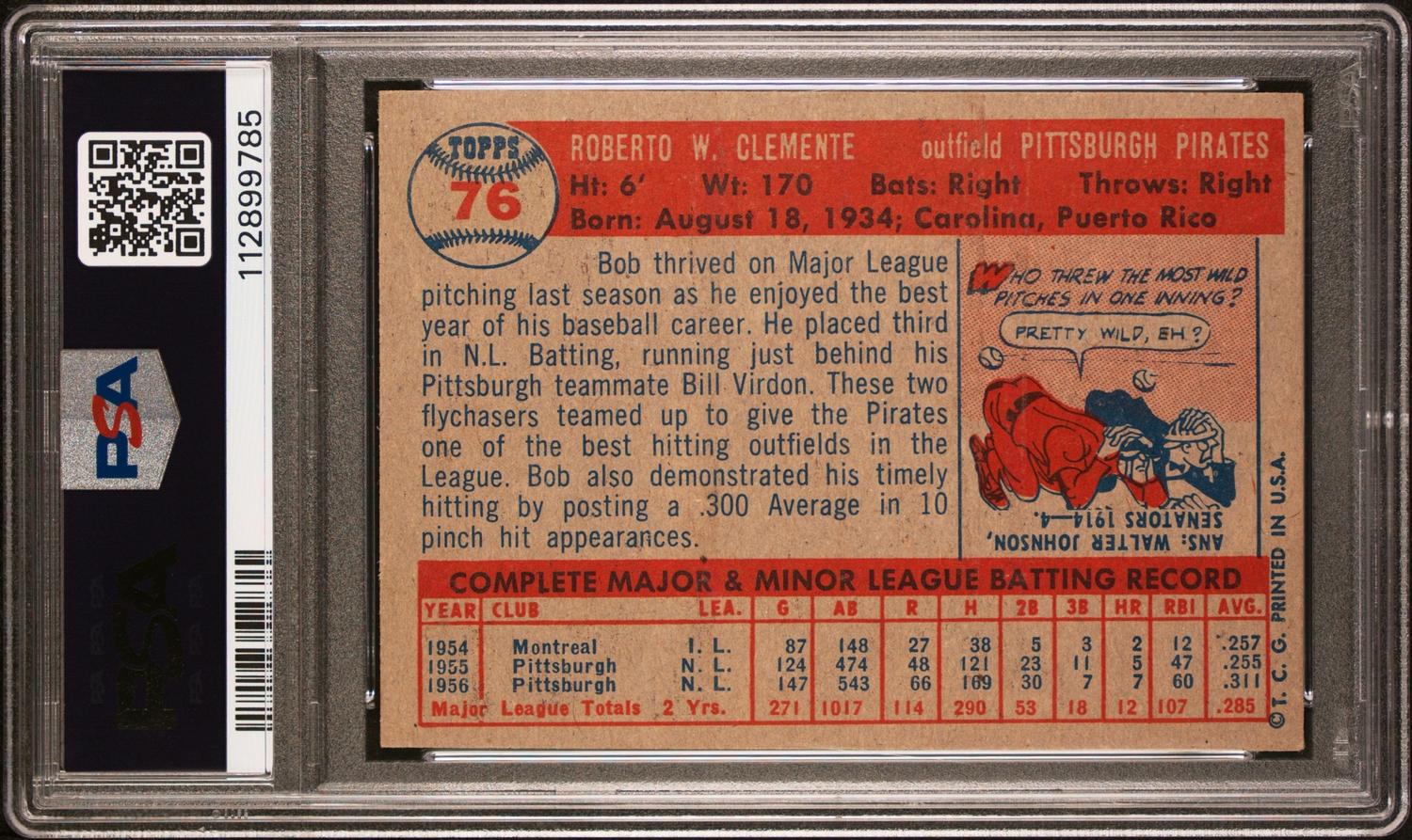 A 1957 Topps Roberto Clemente Baseball Card No. 76 (PSA 6 EX-MT)