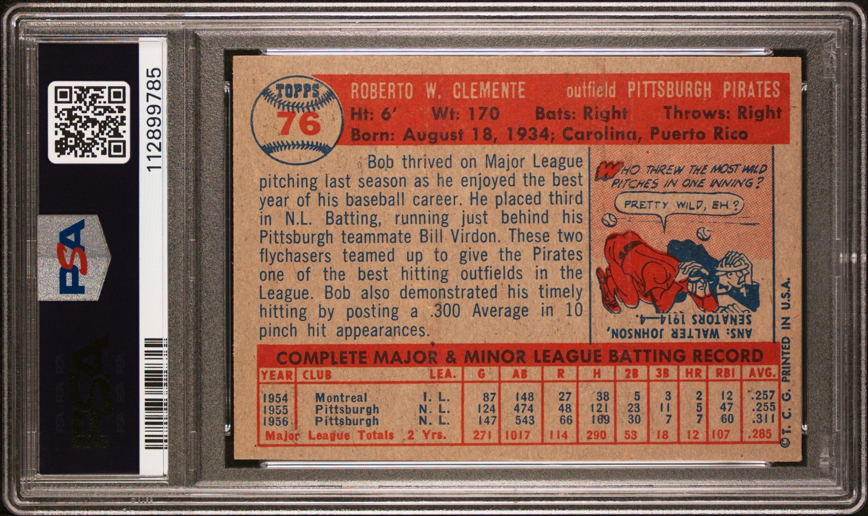 A 1957 Topps Roberto Clemente Baseball Card No. 76 (PSA 6 EX-MT)