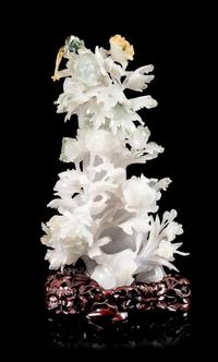 A Green, Russet and White Jadeite 'Floral' Covered Vase Height 8 1/2 inches. — 20TH CENTURY