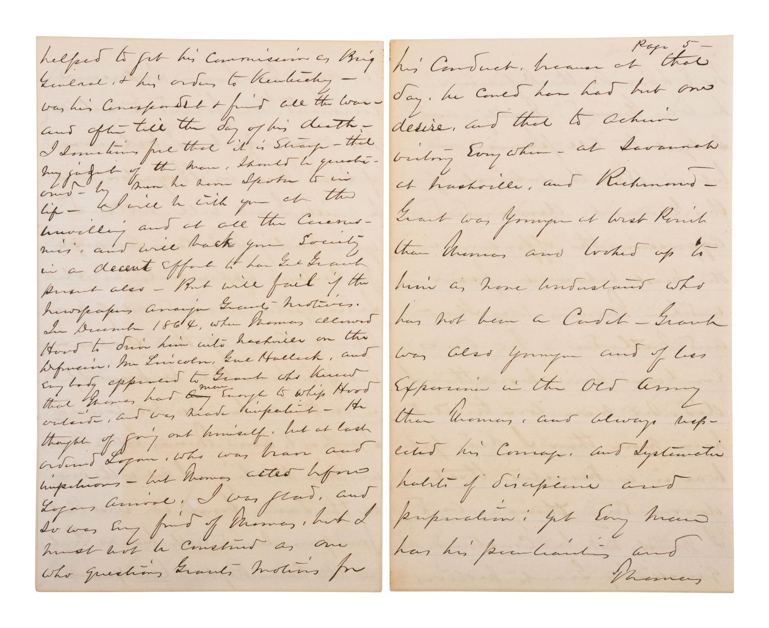 [CIVIL WAR]. SHERMAN, William Tecumseh (1820-1891). Autograph letter signed ("W.T. Sherman"), as Commanding General of the US Army, to General Henry M. Cist (1839-1902). Washington, D.C. 2 November 1879.