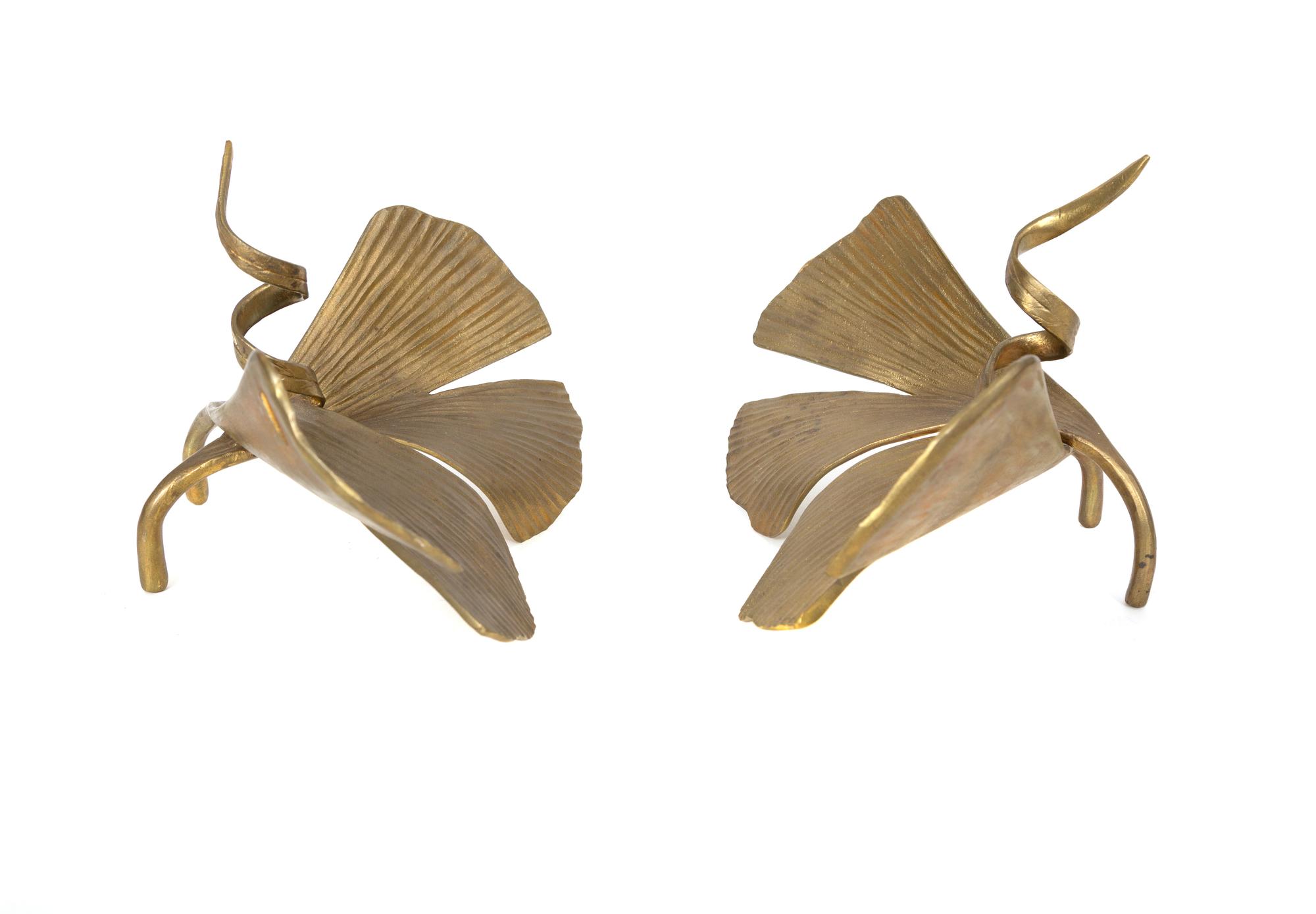 A Pair of Marc Bankowsky Bronze Ginko Candlesticks