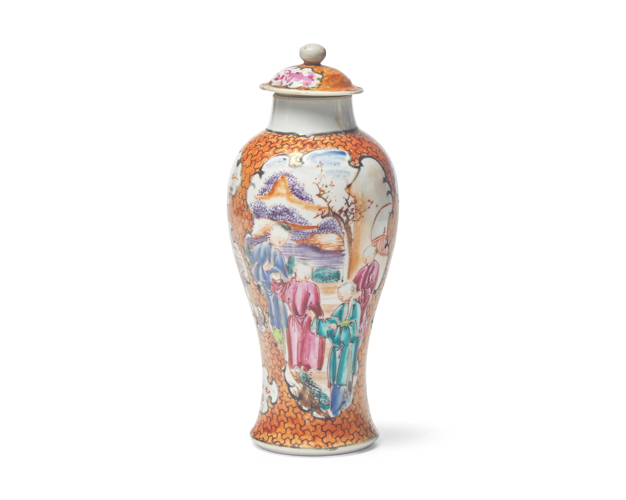 A Group of Three Chinese Export Porcelain Rose Mandarin Tablewares