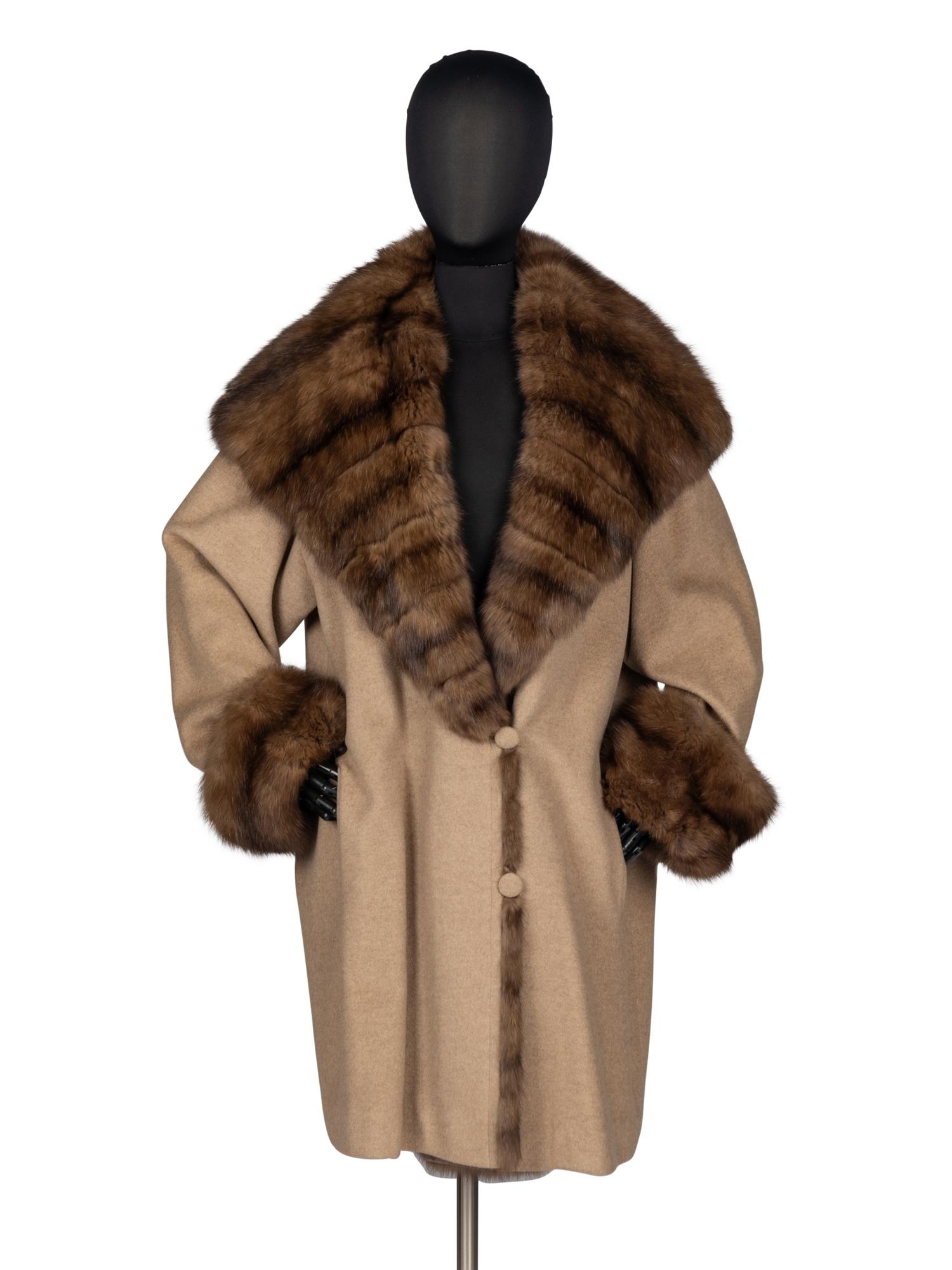 J. Mendel Wool Coat With Sable Fur Trim
