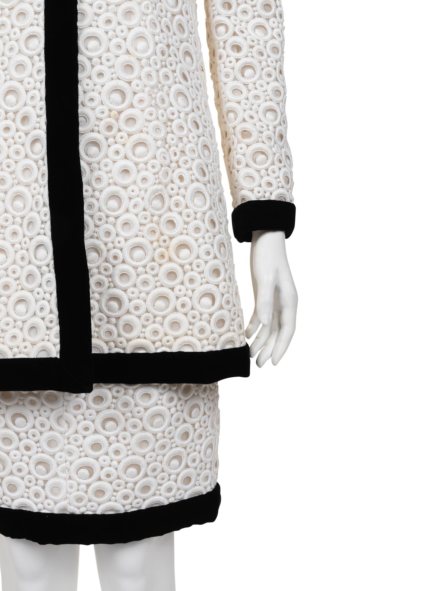 Givenchy Haute Couture Velvet Trimmed Eyelet Skirt Ensemble, 1980-90s