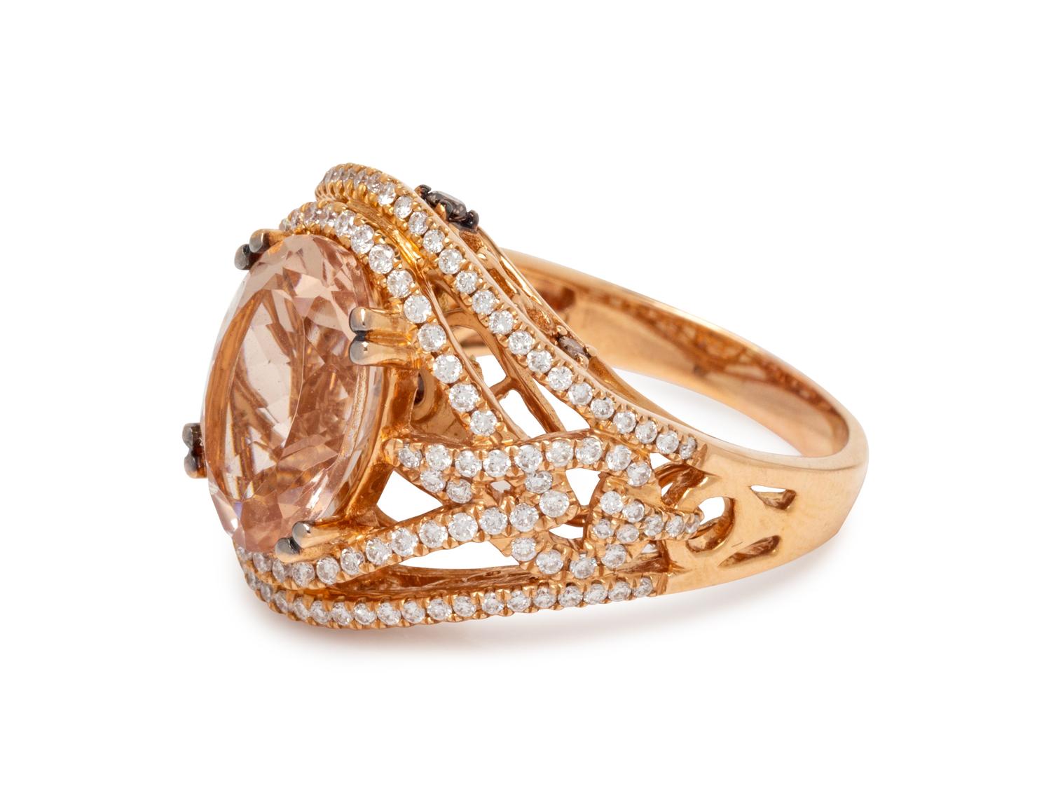 An 18 Karat Rose Gold, Morganite, Diamond and Colored Diamond Ring,