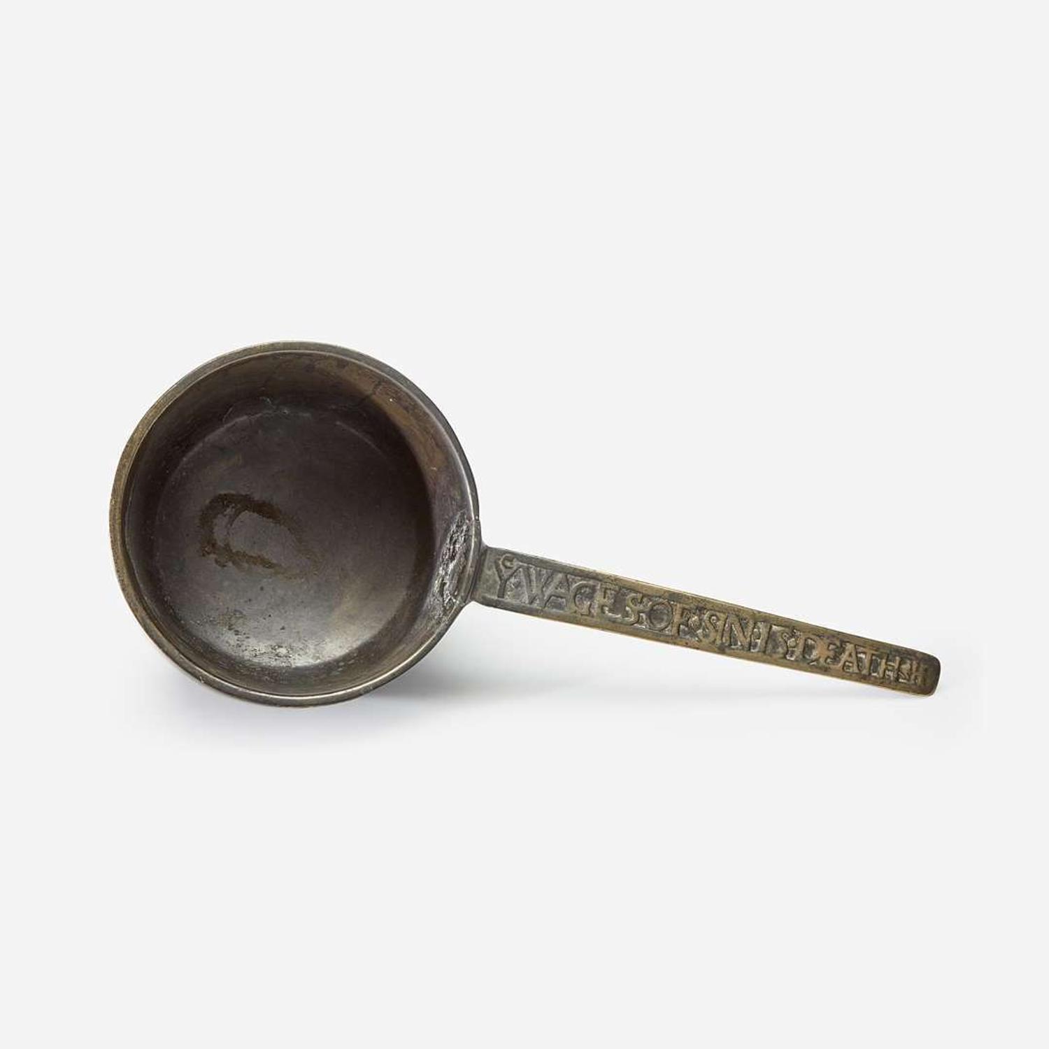 An English Bronze Skillet, Inscribed 'Wages of Sin is Death' 18th century