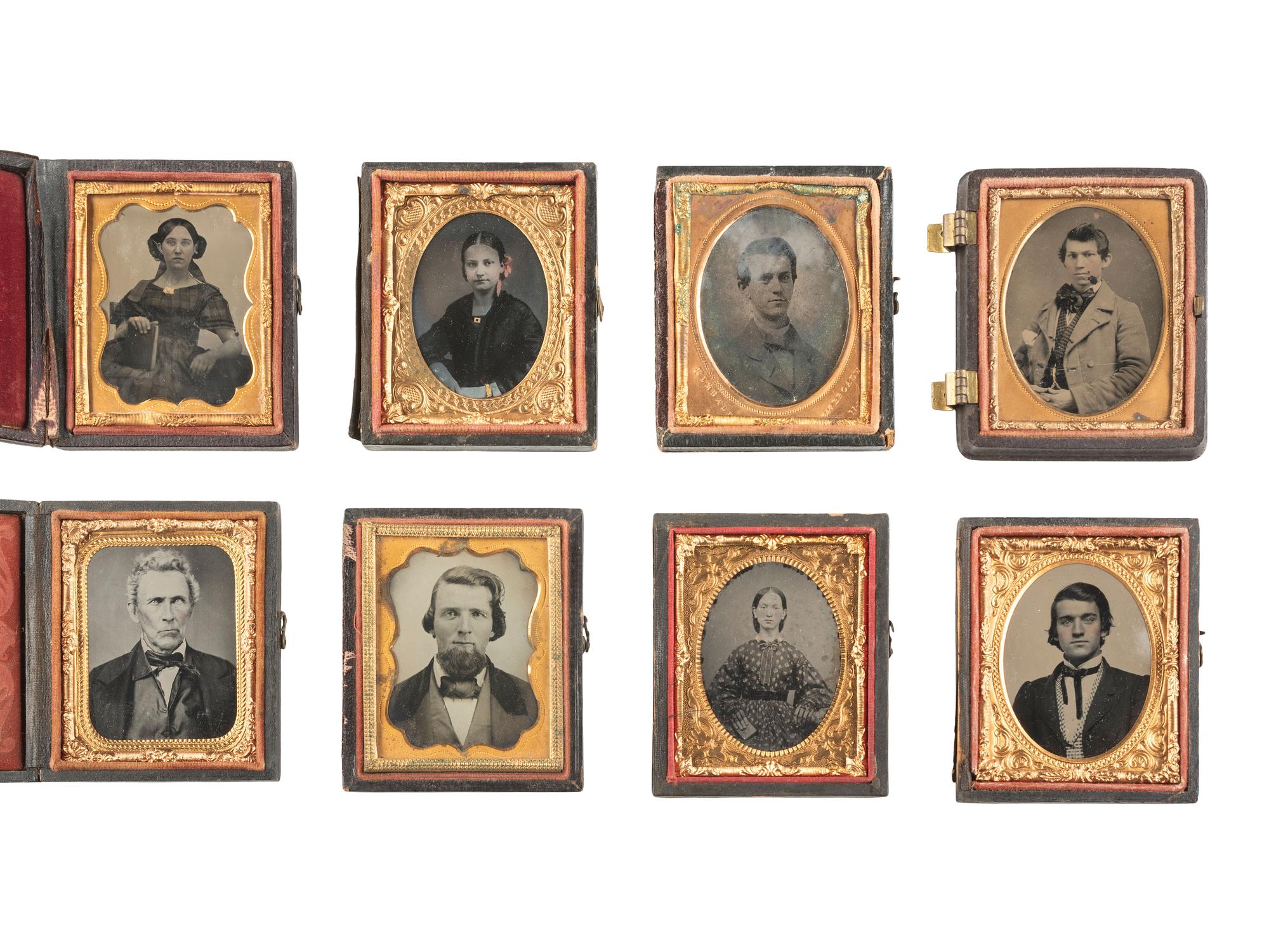 [EARLY PHOTOGRAPHY]. 42 ninth plate ambrotypes and tintypes of men, women, & children.