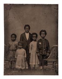 [SLAVERY & ABOLITION]. "Children of Slaves" Freedmen's School CDV and gem-sized tintype.