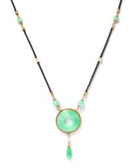 A Vintage 14 Karat Yellow Gold, Jade, Seed Pearl and Cord Necklace, 6.80 dwts.