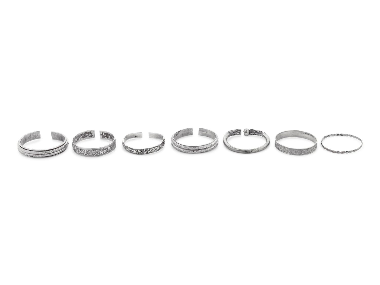 Seven Chinese Silver Bangles