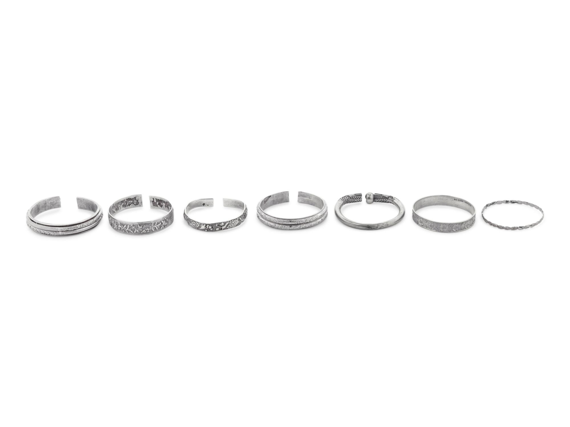 Seven Chinese Silver Bangles