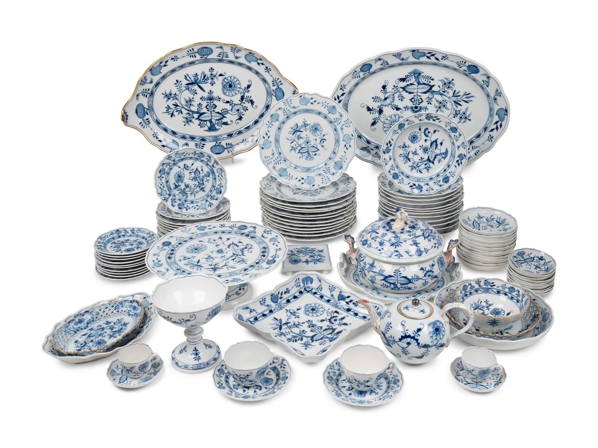 A Meissen Blue Onion Porcelain Dinner Service