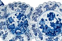 A Pair of Chinese Export Porcelain Blue and White Dishes and a Pair of Blue and White Porcelain Saucers