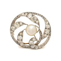 KOCH, BELLE ÉPOQUE, CULTURED PEARL AND DIAMOND BROOCH