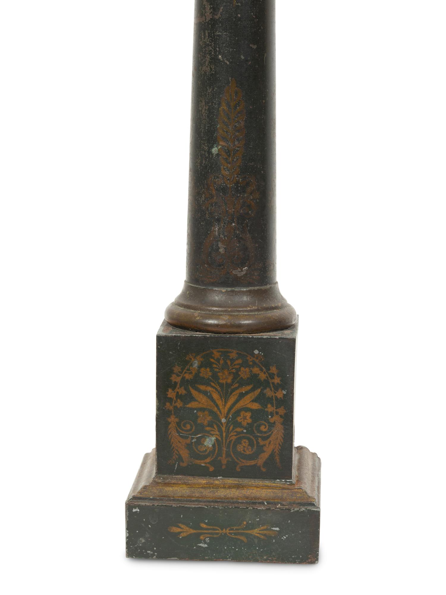 A Pair of Regency Style Ebonized and Gilt Tole Table Lamps
