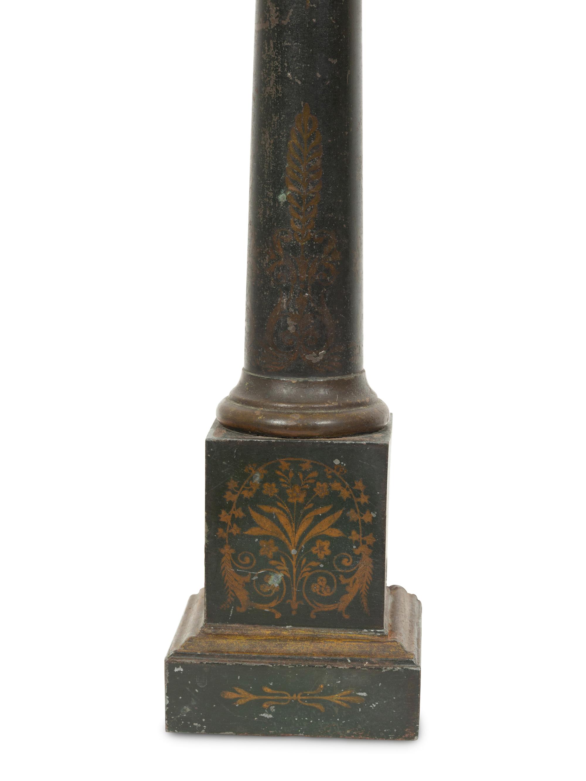 A Pair of Regency Style Ebonized and Gilt Tole Table Lamps
