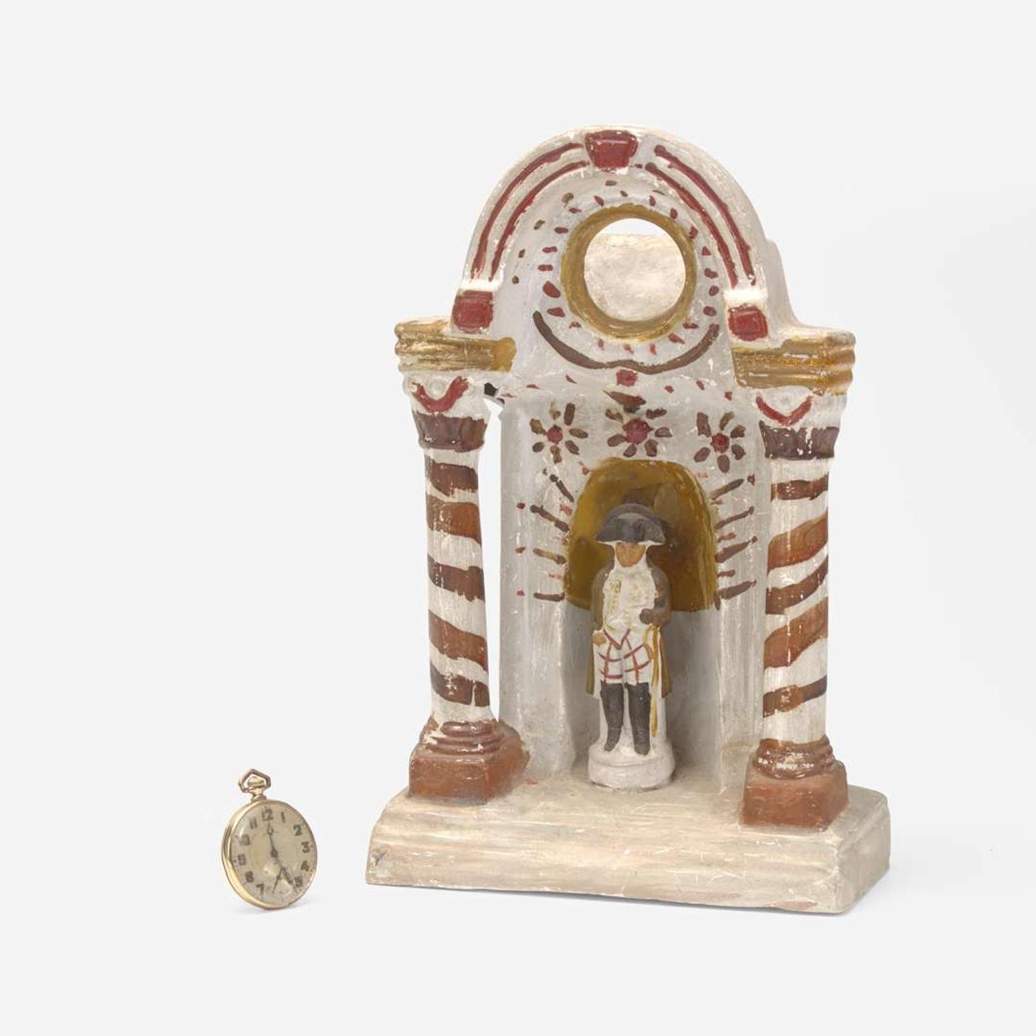 A painted chalkware watch hutch with figure of George Washington 19th century