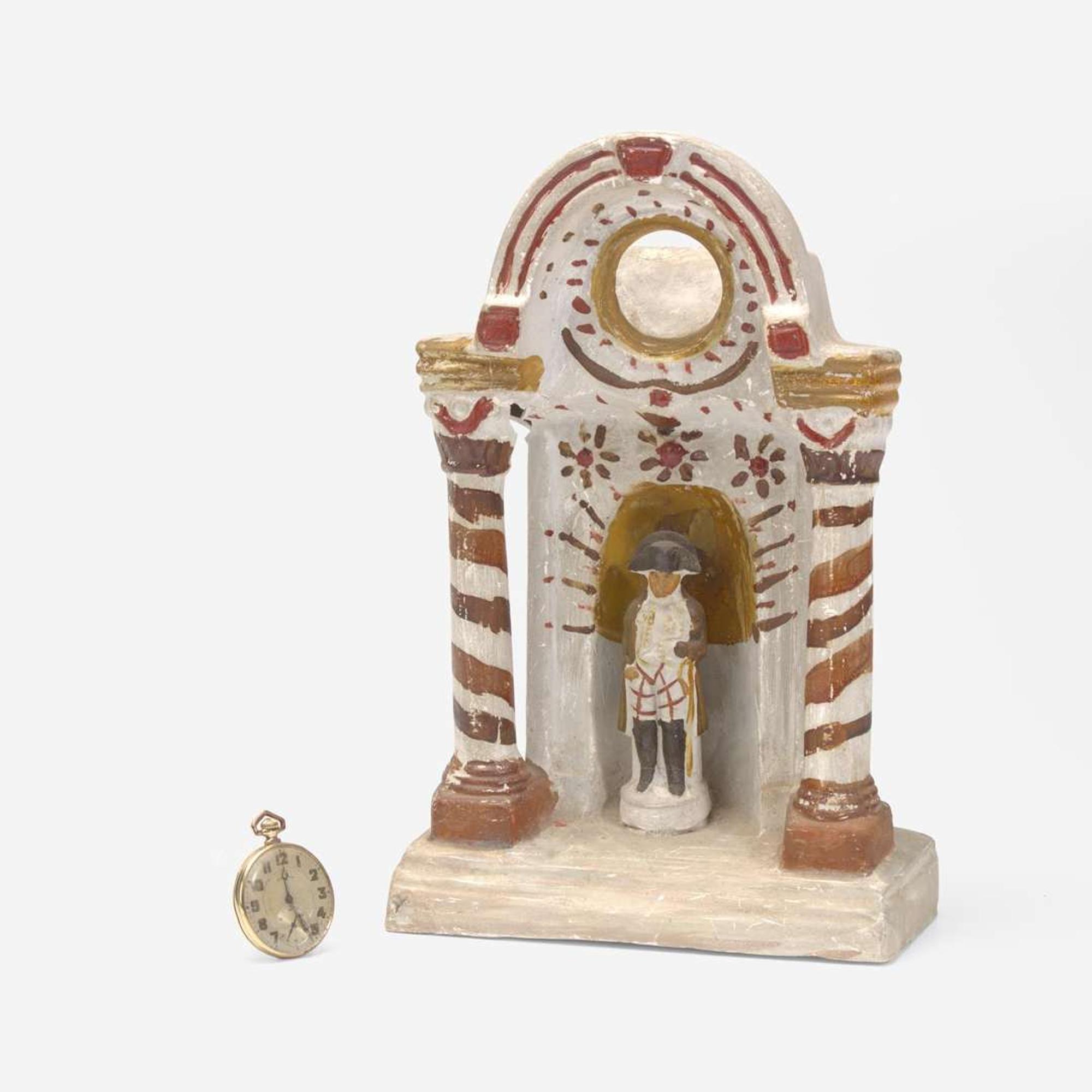 A painted chalkware watch hutch with figure of George Washington 19th century