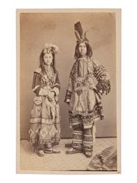 [NATIVE AMERICANS]. 3 CDVs of Native American subjects, highlighted by view of Kiowa Indians.