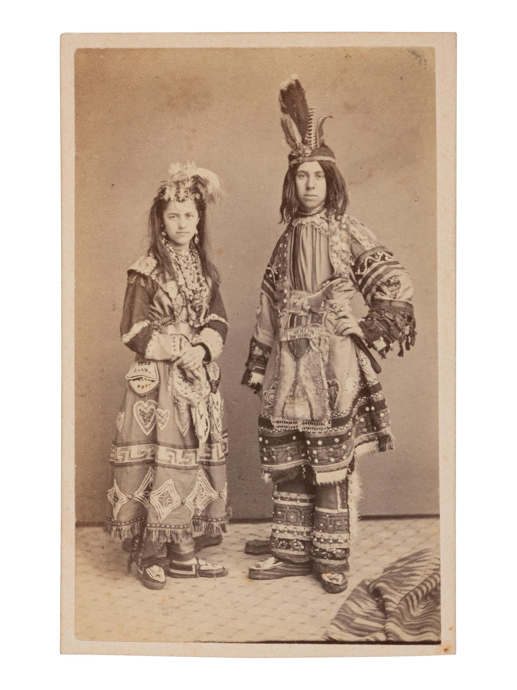 [NATIVE AMERICANS]. 3 CDVs of Native American subjects, highlighted by view of Kiowa Indians.