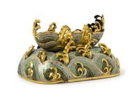 A Cloisonne Enamel Wave-Form Stand Length 4 1/2 inches.