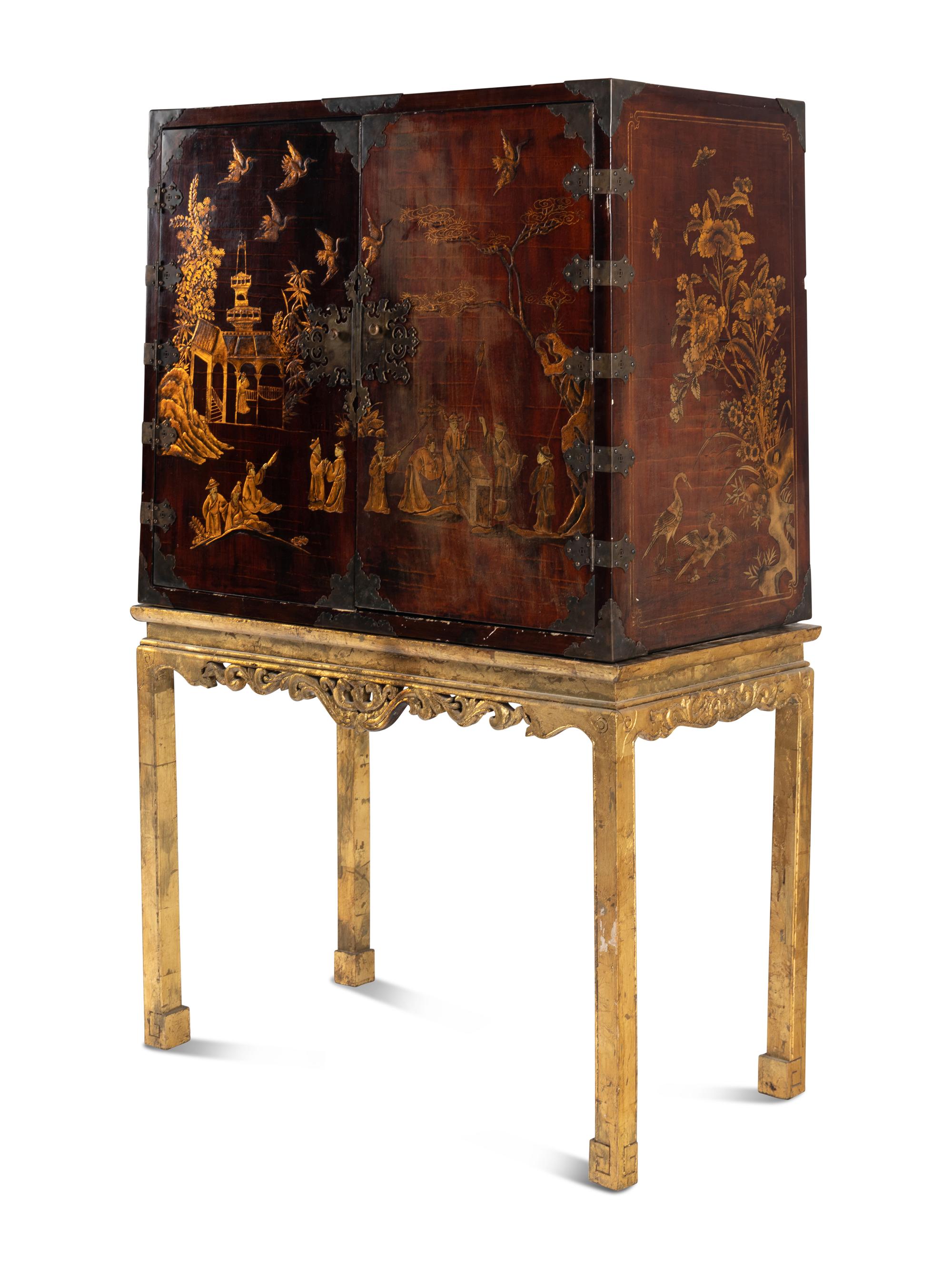 A Chinese Lacquer Cabinet-on-Stand