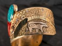 Tufa Cast 14K Gold Cuff Bracelet, with Mosaic Inlay Design Accented by Diamonds