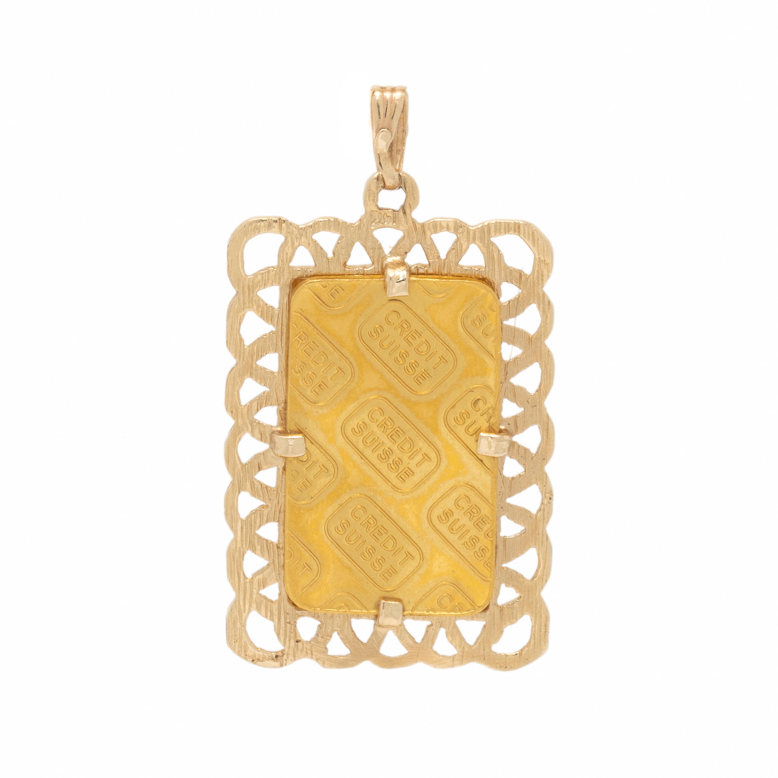 Yellow Gold Bullion Bar Pendant