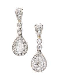 A Pair of Platinum and Diamond Ear Pendants, Michael Beaudry, 4.25 dwts.