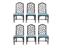 A Set of Six Chinese Chippendale Style Black-Painted Dining Chairs