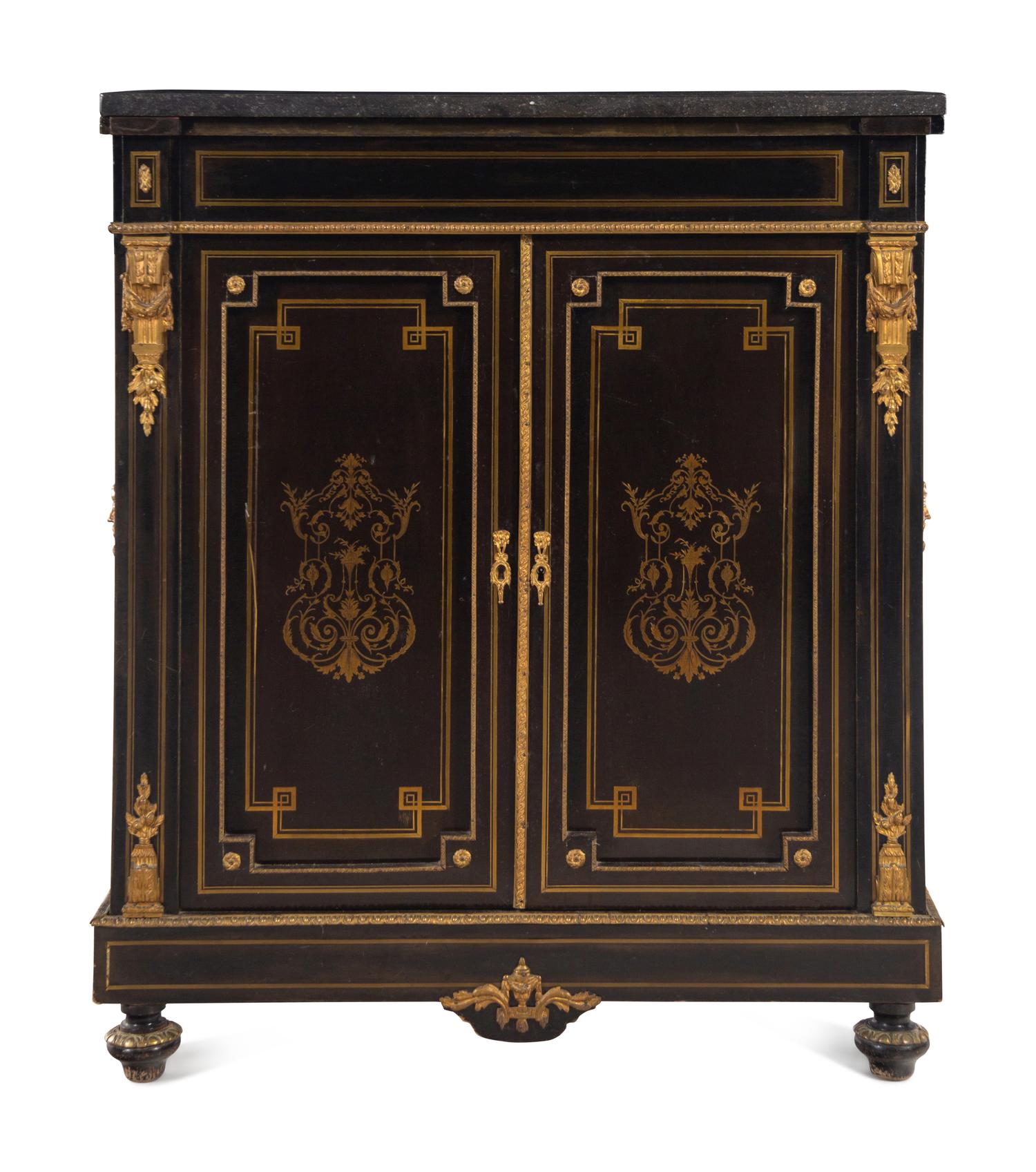 A Napoleon III Gilt Bronze Mounted Ebonized Marble-Top Meuble d’Appui