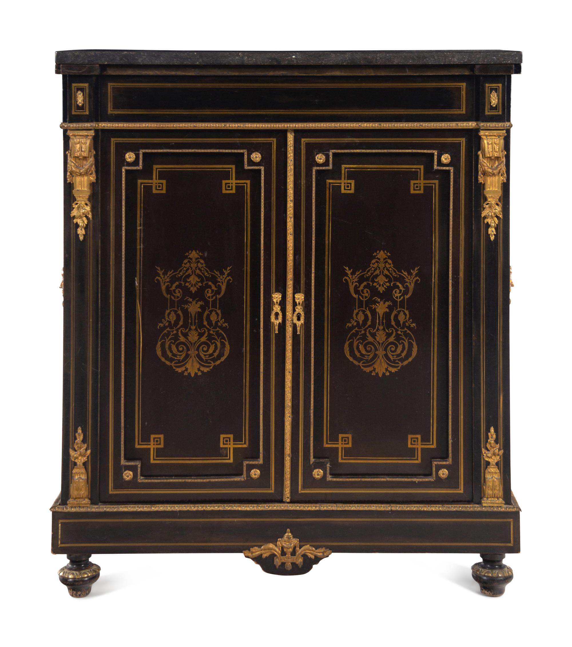 A Napoleon III Gilt Bronze Mounted Ebonized Marble-Top Meuble d’Appui
