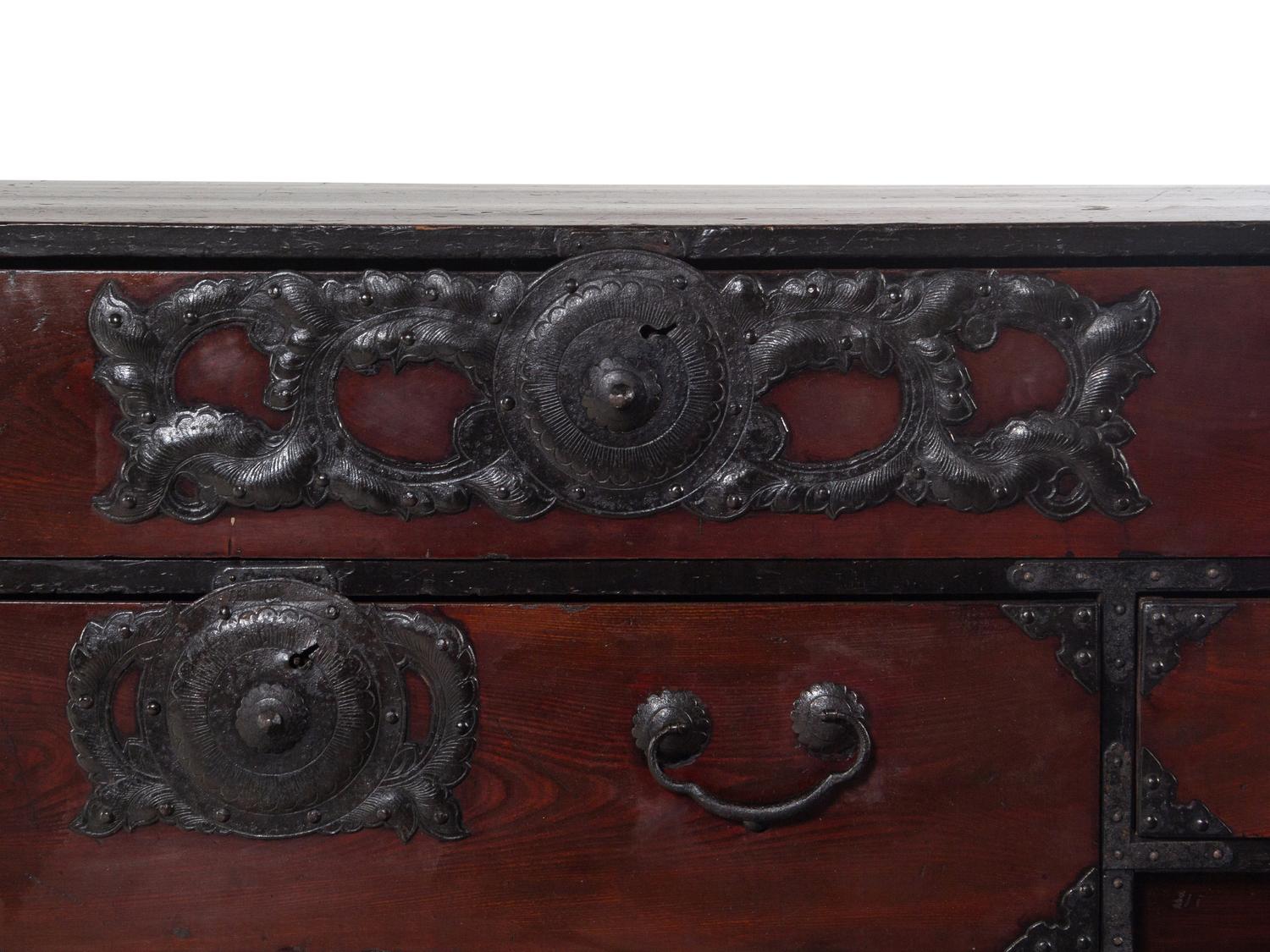 A Korean or Japanese Iron Mounted Tansu Chest