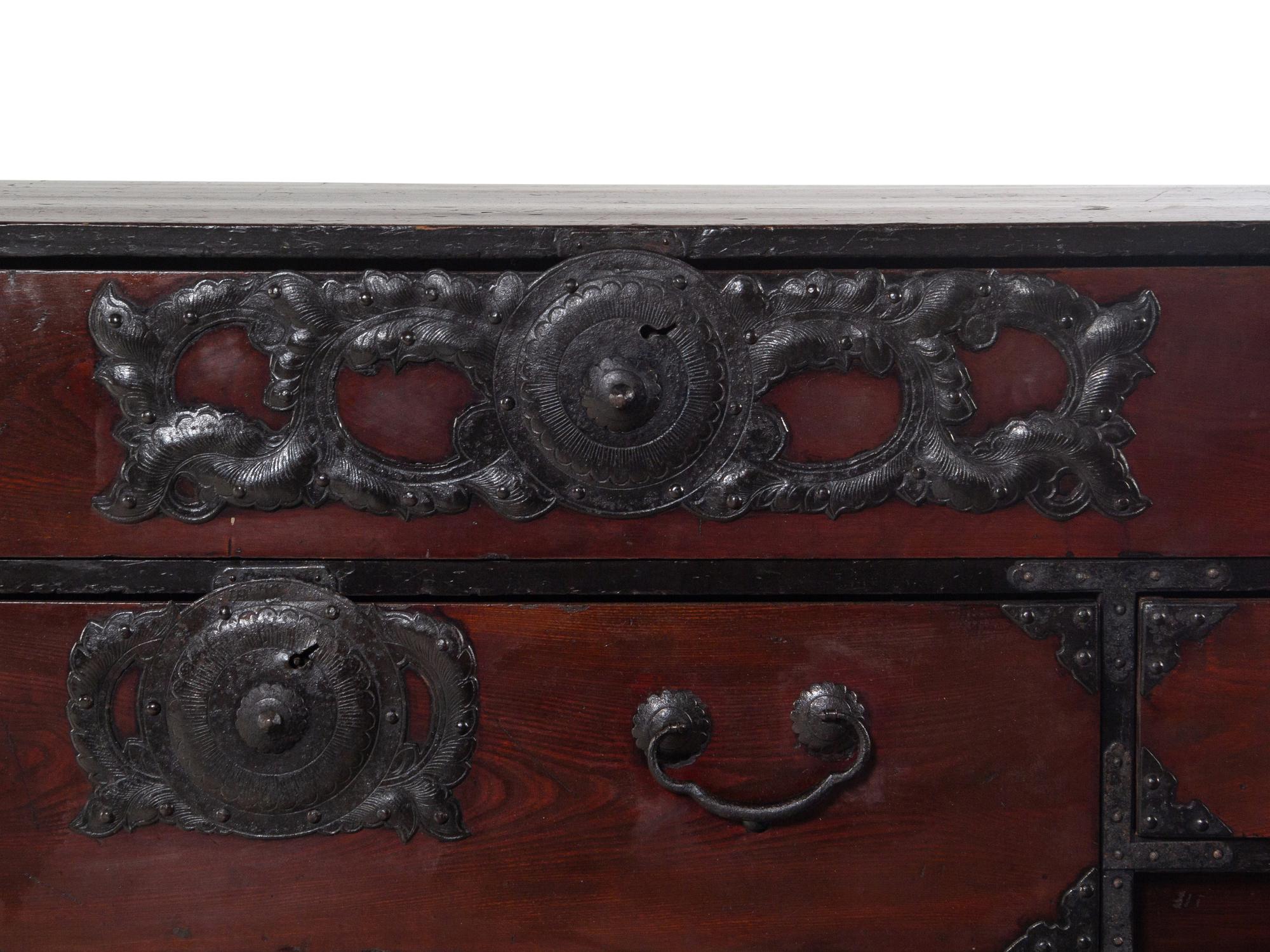 A Korean or Japanese Iron Mounted Tansu Chest