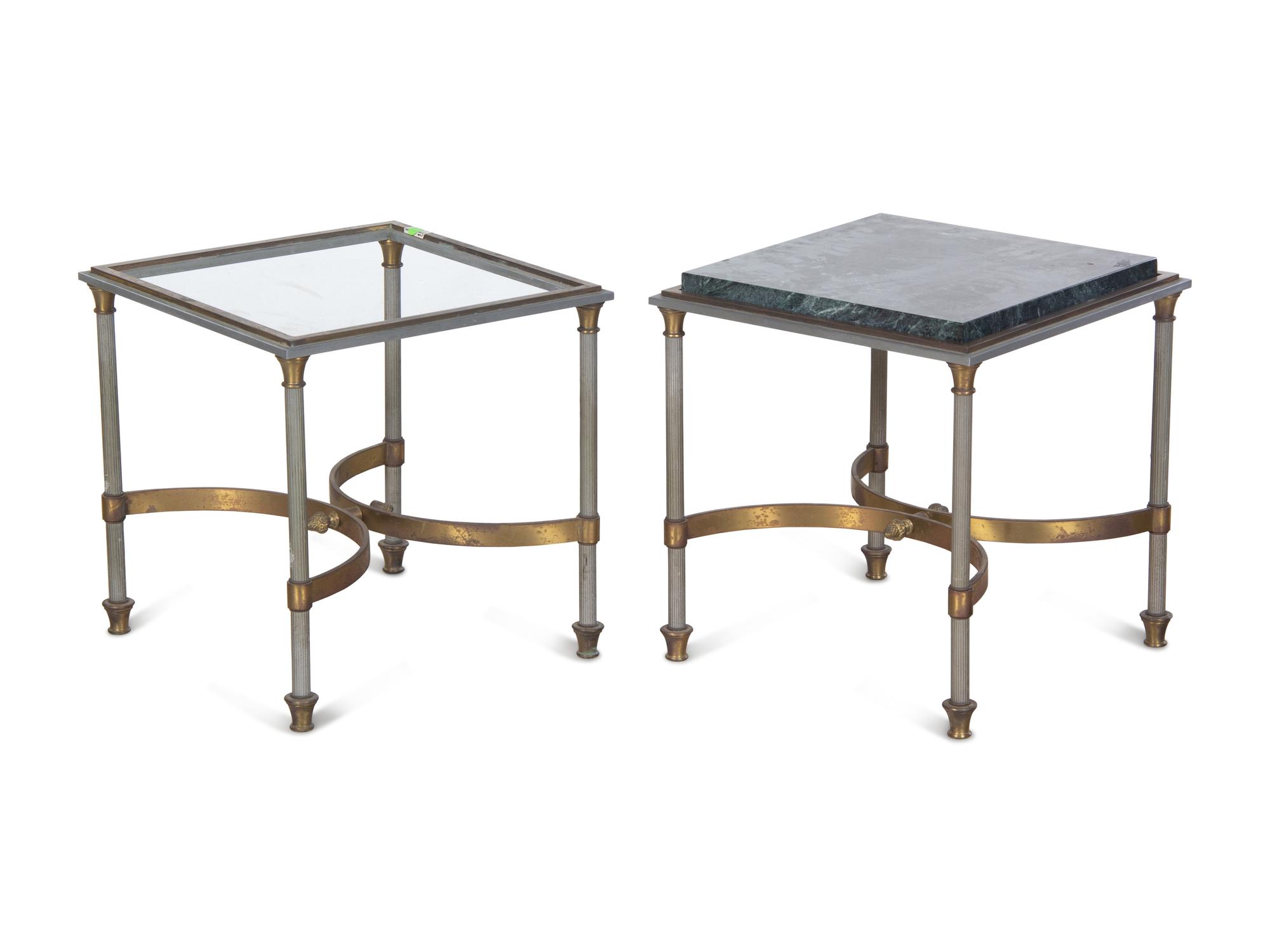 A Pair of Cast Metal and Brass Side Tables