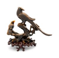 A Chinese Tiger's Eye Stone Figural Group of Two Birds