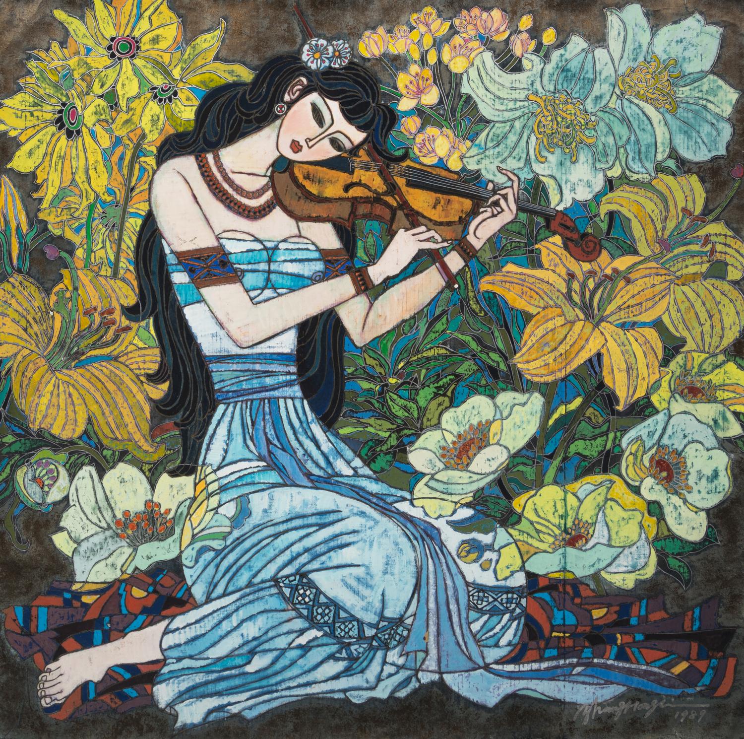 Seated Woman Playing a Violin