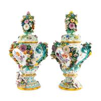 A Pair of Large Meissen Porcelain Urns