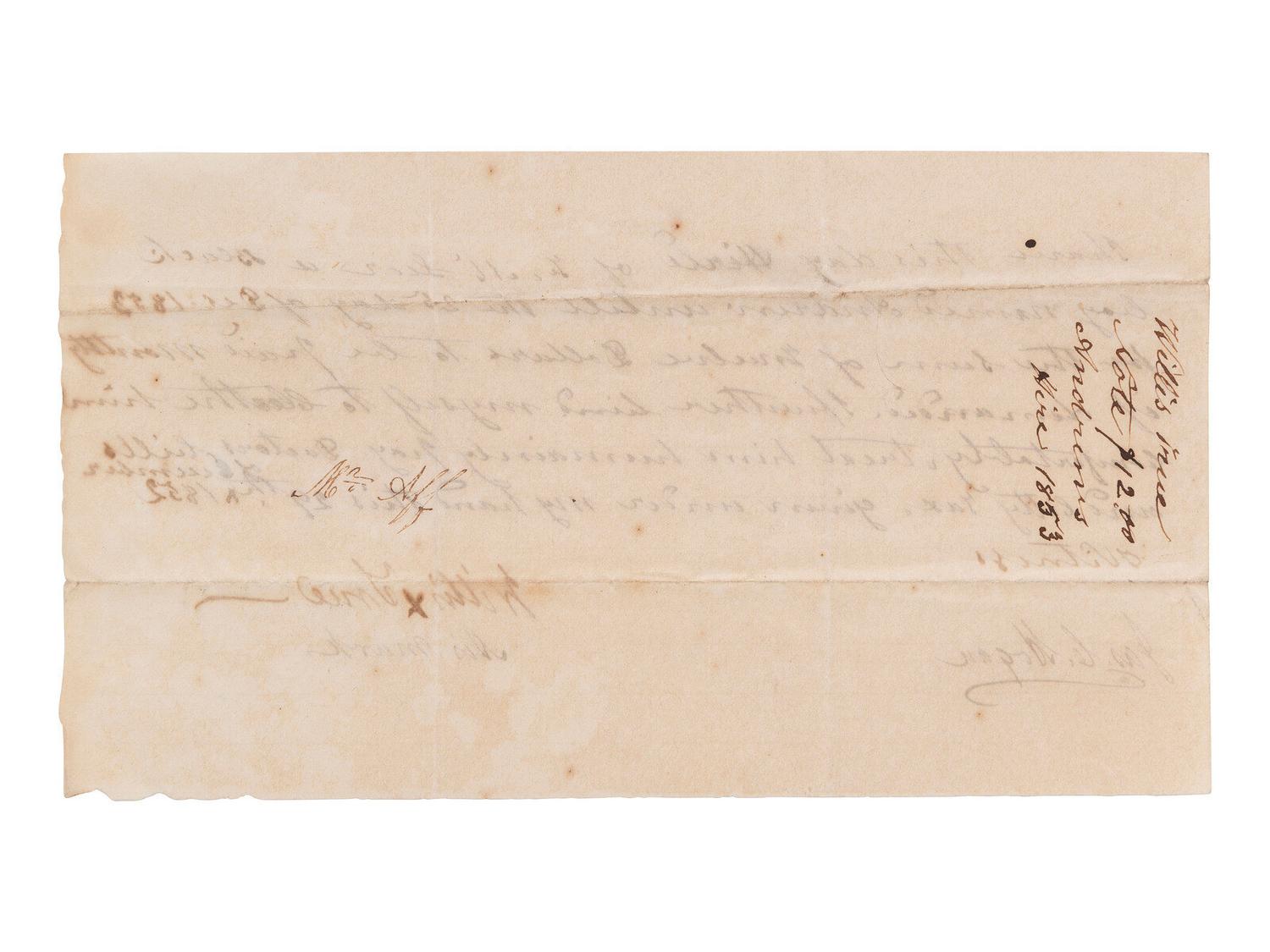 [ENSLAVEMENT] 1852 manuscript document detailing the hiring of a young enslaved person named Andrew