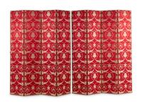 A Pair of Custom Damask-Upholstered Four-Panel Screens