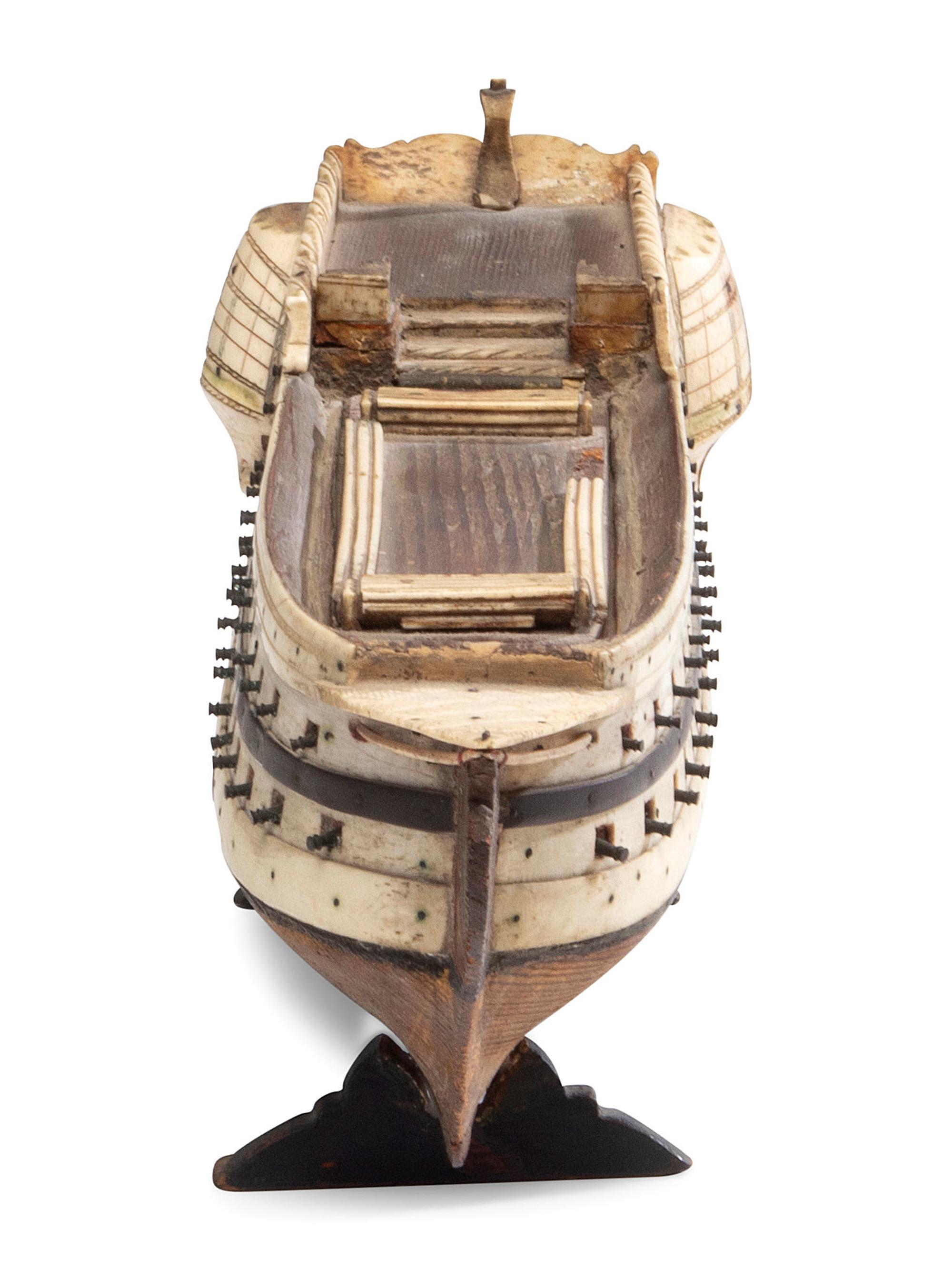 A French Prisoner of War Fruitwood and Bone Model Gunship